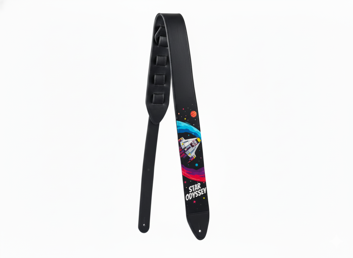 Leather strap covered in detailed, full-color artwork